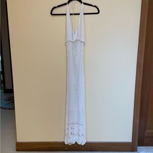 Elegant Crochet White Halter Gown